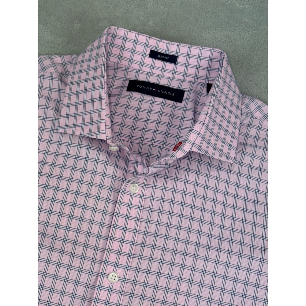 Tommy‎ Hilfiger Men's 15.5X34/35 Medium Slim Fit Pink Dress Shirt Spread Collar